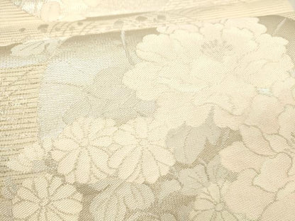平和屋着物＊夏物 六通柄袋帯 流水草花文 銀糸 正絹 逸品 DABC8639cm