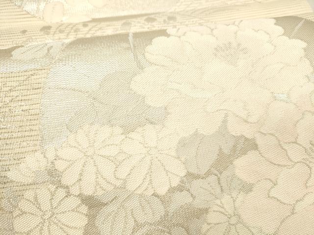 平和屋着物＊夏物 六通柄袋帯 流水草花文 銀糸 正絹 逸品 DABC8639cm