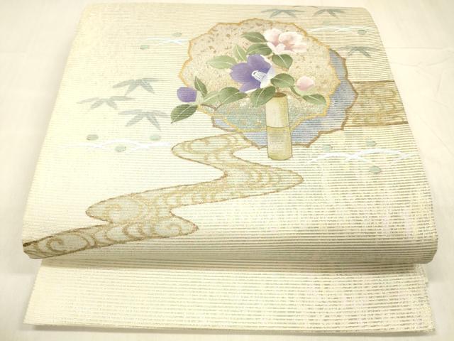 平和屋着物＊夏物 六通柄袋帯 流水飾花文 金彩 引箔 正絹 逸品 DABC8641cm
