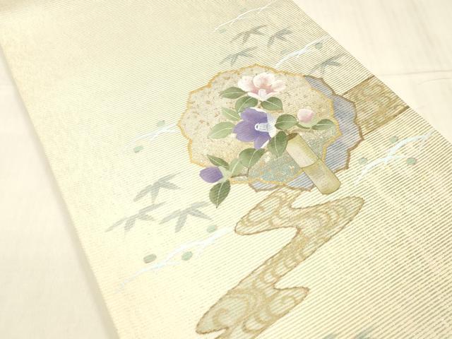平和屋着物＊夏物 六通柄袋帯 流水飾花文 金彩 引箔 正絹 逸品 DABC8641cm