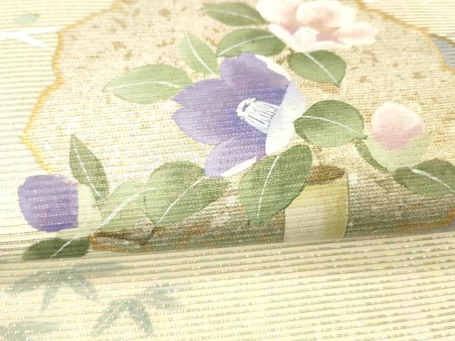 平和屋着物＊夏物 六通柄袋帯 流水飾花文 金彩 引箔 正絹 逸品 DABC8641cm
