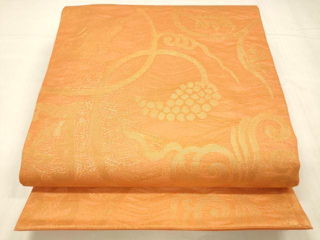 平和屋着物＊夏物 全通柄 本袋帯 葡萄蔦の葉文 金糸 正絹 逸品 DABC8643cm