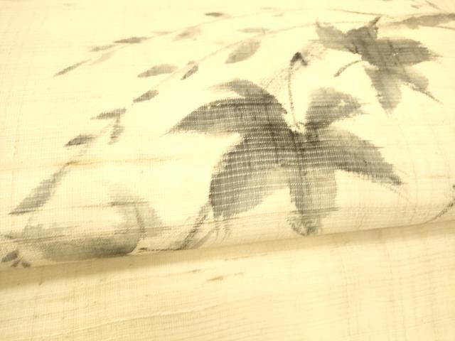 平和屋着物＊夏物 工芸染織 むら田 九寸開き名古屋帯 手描き 枝葉文 たとう紙付き 麻 逸品 DABC8645cm