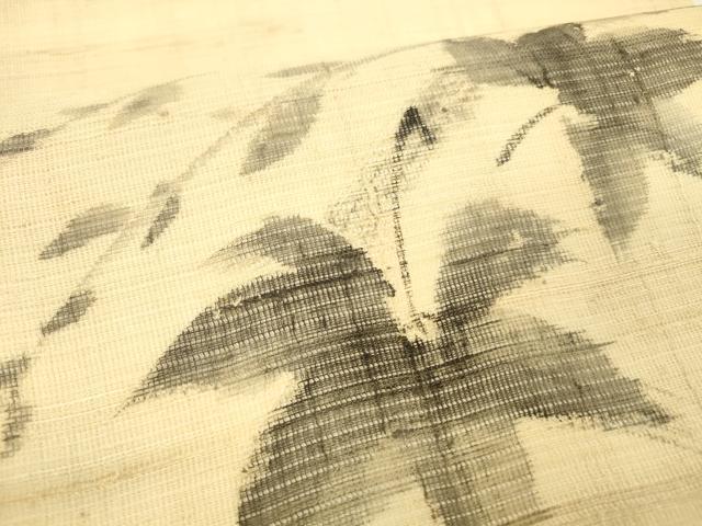 平和屋着物＊夏物 工芸染織 むら田 九寸開き名古屋帯 手描き 枝葉文 たとう紙付き 麻 逸品 DABC8645cm