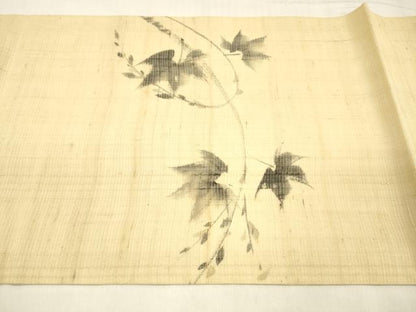 平和屋着物＊夏物 工芸染織 むら田 九寸開き名古屋帯 手描き 枝葉文 たとう紙付き 麻 逸品 DABC8645cm
