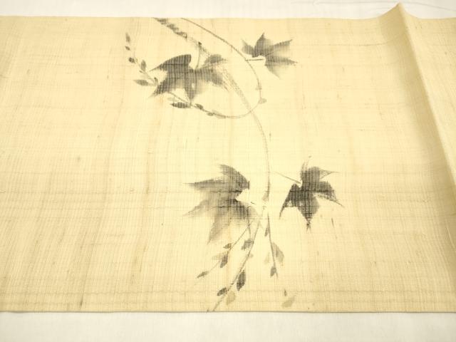 平和屋着物＊夏物 工芸染織 むら田 九寸開き名古屋帯 手描き 枝葉文 たとう紙付き 麻 逸品 DABC8645cm