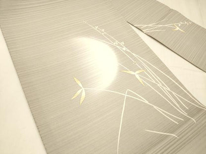 平和屋着物＊夏物 九寸名古屋帯 変わり絽縮緬 草葉文 月 金彩 正絹 逸品 DABC8646cm