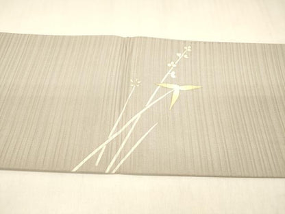 平和屋着物＊夏物 九寸名古屋帯 変わり絽縮緬 草葉文 月 金彩 正絹 逸品 DABC8646cm