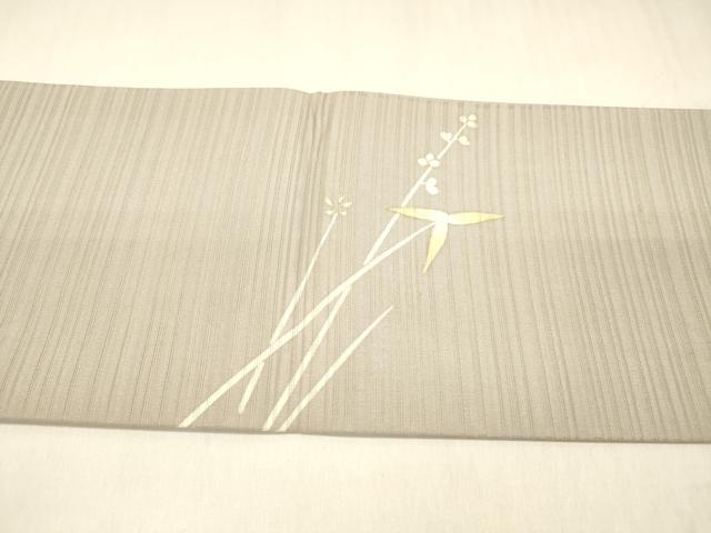 平和屋着物＊夏物 九寸名古屋帯 変わり絽縮緬 草葉文 月 金彩 正絹 逸品 DABC8646cm