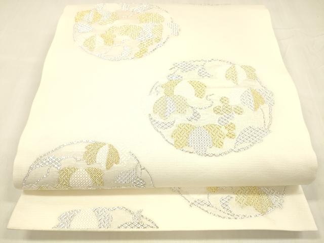 平和屋着物＊夏物　六通柄袋帯　唐織　抽象文様　金銀糸　正絹　逸品　DABC8647cm