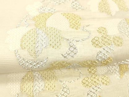 平和屋着物＊夏物　六通柄袋帯　唐織　抽象文様　金銀糸　正絹　逸品　DABC8647cm