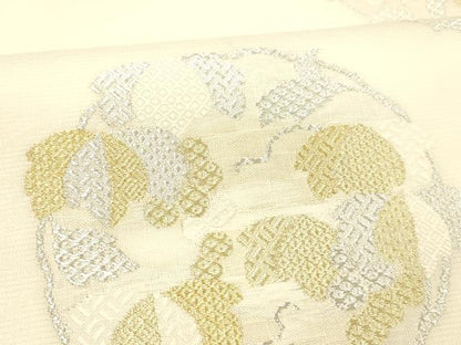 平和屋着物＊夏物　六通柄袋帯　唐織　抽象文様　金銀糸　正絹　逸品　DABC8647cm