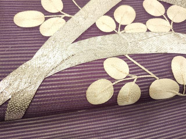 平和屋着物＊夏物 九寸名古屋帯 駒刺繍 総刺繍 草葉文 正絹 逸品 DABC8651cm