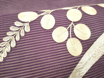 平和屋着物＊夏物 九寸名古屋帯 駒刺繍 総刺繍 草葉文 正絹 逸品 DABC8651cm