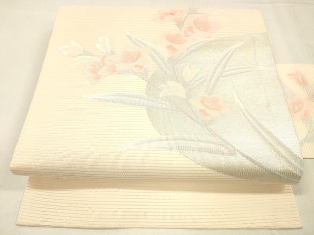 平和屋着物＊夏物 九寸名古屋帯 草花文 銀糸 正絹 逸品 DABC8653cm