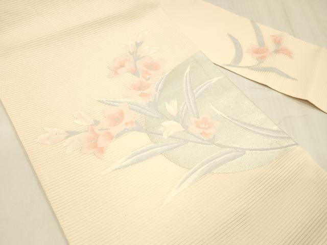 平和屋着物＊夏物 九寸名古屋帯 草花文 銀糸 正絹 逸品 DABC8653cm
