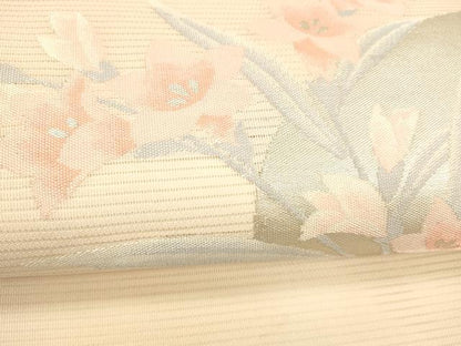 平和屋着物＊夏物 九寸名古屋帯 草花文 銀糸 正絹 逸品 DABC8653cm