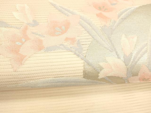 平和屋着物＊夏物 九寸名古屋帯 草花文 銀糸 正絹 逸品 DABC8653cm