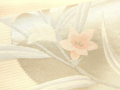 平和屋着物＊夏物 九寸名古屋帯 草花文 銀糸 正絹 逸品 DABC8653cm
