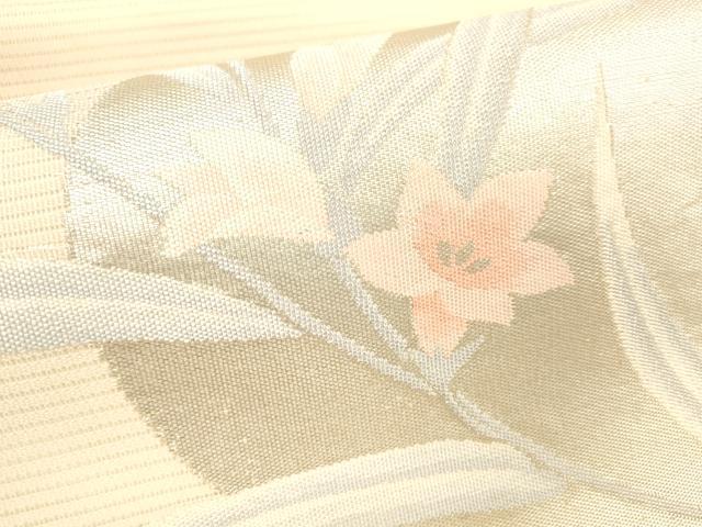 平和屋着物＊夏物 九寸名古屋帯 草花文 銀糸 正絹 逸品 DABC8653cm