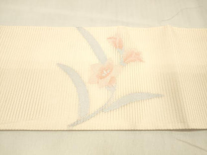 平和屋着物＊夏物 九寸名古屋帯 草花文 銀糸 正絹 逸品 DABC8653cm