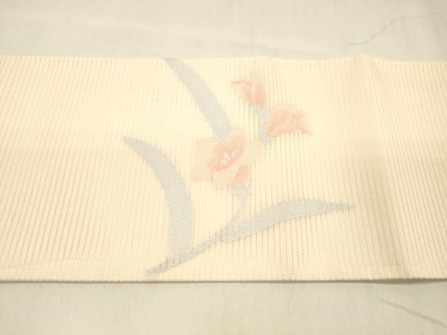 平和屋着物＊夏物 九寸名古屋帯 草花文 銀糸 正絹 逸品 DABC8653cm