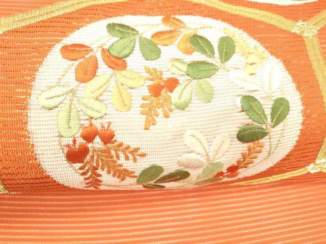 平和屋着物＊夏物 九寸名古屋帯 刺繍 吉祥草花文 金銀糸 正絹 逸品 DABC8656cm