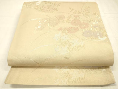 平和屋着物＊夏物 六通柄袋帯 草花文 金糸 正絹 逸品 DABC8659cm