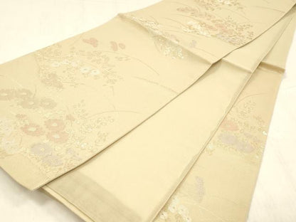 平和屋着物＊夏物 六通柄袋帯 草花文 金糸 正絹 逸品 DABC8659cm