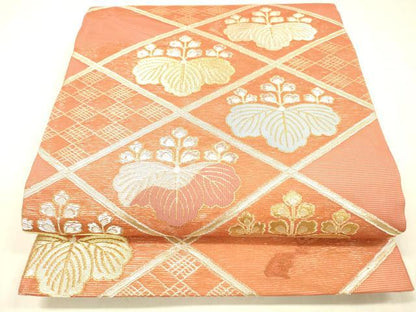 平和屋着物＊夏物 六通柄袋帯 草花文 金銀糸 正絹 逸品 DABC8662cm