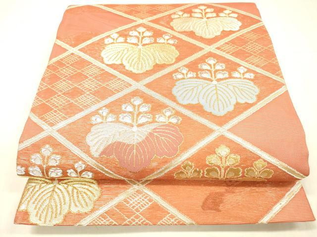 平和屋着物＊夏物 六通柄袋帯 草花文 金銀糸 正絹 逸品 DABC8662cm