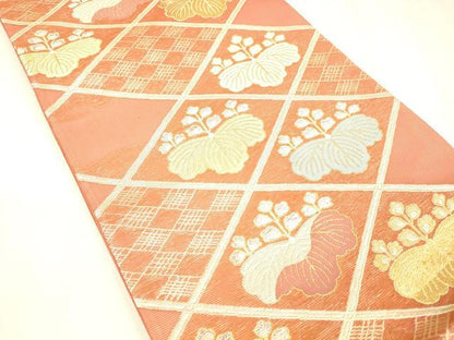 平和屋着物＊夏物 六通柄袋帯 草花文 金銀糸 正絹 逸品 DABC8662cm