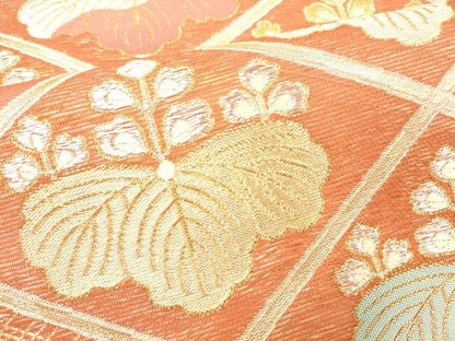 平和屋着物＊夏物 六通柄袋帯 草花文 金銀糸 正絹 逸品 DABC8662cm