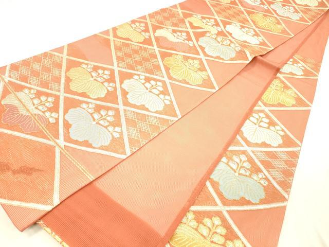 平和屋着物＊夏物 六通柄袋帯 草花文 金銀糸 正絹 逸品 DABC8662cm