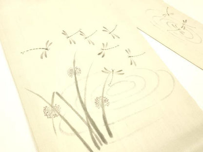 平和屋着物＊夏物 九寸名古屋帯 作家物 手描き 流水蜻蛉草花文 正絹 逸品 DABC8663cm