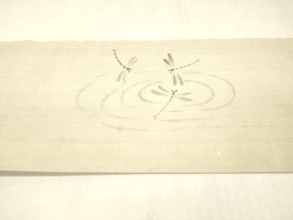 平和屋着物＊夏物 九寸名古屋帯 作家物 手描き 流水蜻蛉草花文 正絹 逸品 DABC8663cm