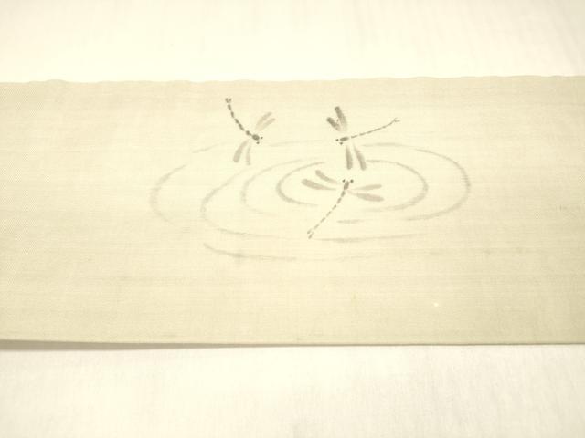 平和屋着物＊夏物 九寸名古屋帯 作家物 手描き 流水蜻蛉草花文 正絹 逸品 DABC8663cm