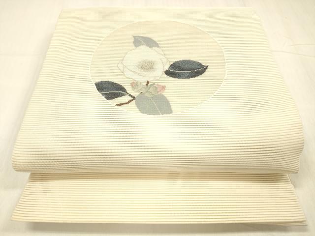 平和屋着物＊夏物 絽綴れ 太鼓柄袋帯 枝花文 金糸 正絹 逸品 DABC8664cm