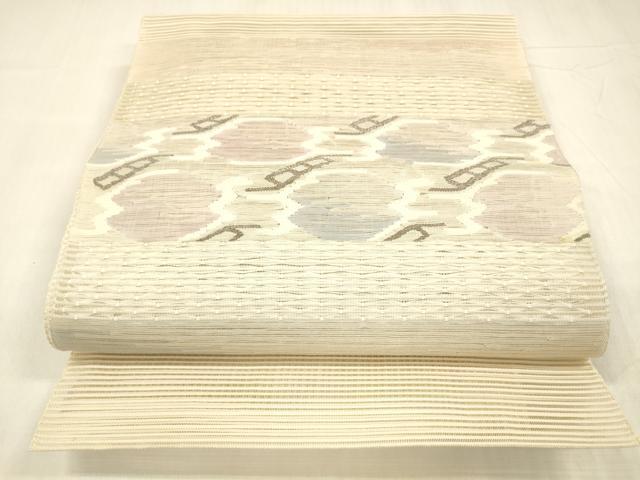 平和屋着物＊夏物 絽綴れ 八寸名古屋帯 抽象文様 銀糸 正絹 逸品 DABC8666cm