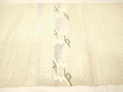 平和屋着物＊夏物 絽綴れ 八寸名古屋帯 抽象文様 銀糸 正絹 逸品 DABC8666cm