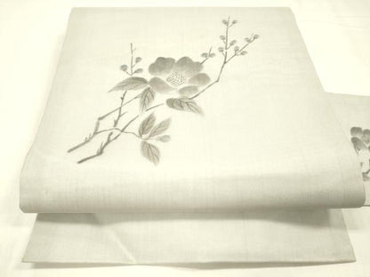 平和屋着物＊夏物 九寸名古屋帯 作家物 手描き 枝椿 正絹 逸品 DABC8667cm