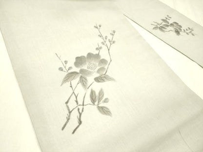 平和屋着物＊夏物 九寸名古屋帯 作家物 手描き 枝椿 正絹 逸品 DABC8667cm