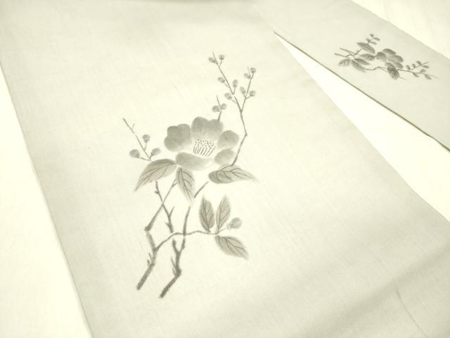 平和屋着物＊夏物 九寸名古屋帯 作家物 手描き 枝椿 正絹 逸品 DABC8667cm