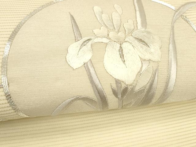 平和屋着物＊夏物 九寸名古屋帯 駒刺繍 総刺繍 草花文 銀糸 正絹 逸品 DABC8669cm