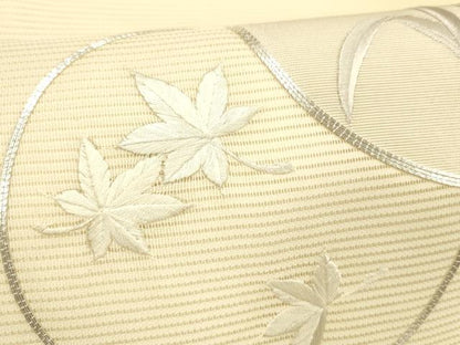 平和屋着物＊夏物 九寸名古屋帯 駒刺繍 総刺繍 草花文 銀糸 正絹 逸品 DABC8669cm