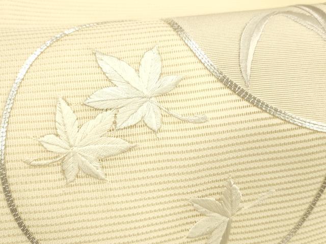 平和屋着物＊夏物 九寸名古屋帯 駒刺繍 総刺繍 草花文 銀糸 正絹 逸品 DABC8669cm
