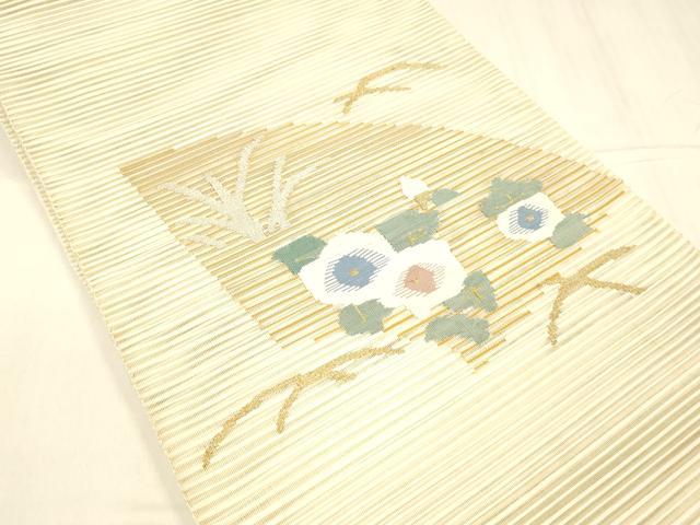 平和屋着物＊夏物 絽綴れ 両面 太鼓柄 京袋帯 地紙草花文 横段文 金銀糸 正絹 逸品 DABC8672cm
