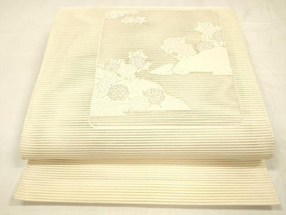 平和屋着物＊夏物 絽綴れ 八寸名古屋帯 草花文 銀糸 正絹 逸品 DABC8673cm