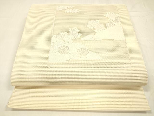 平和屋着物＊夏物 絽綴れ 八寸名古屋帯 草花文 銀糸 正絹 逸品 DABC8673cm
