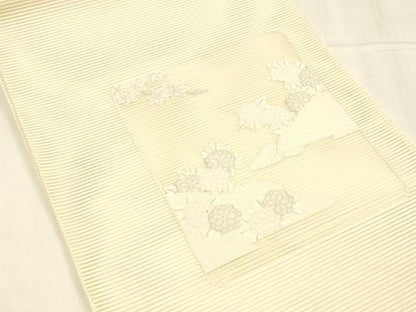 平和屋着物＊夏物 絽綴れ 八寸名古屋帯 草花文 銀糸 正絹 逸品 DABC8673cm